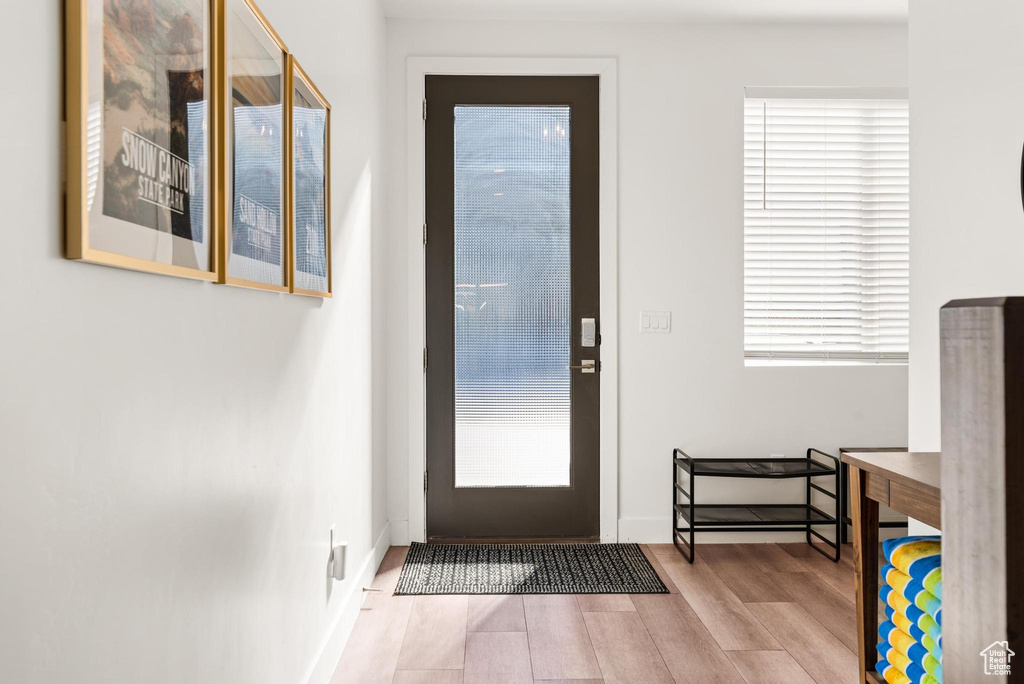 Doorway featuring light hardwood / wood-style flooring