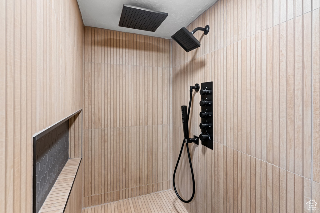 Interior space with tiled shower