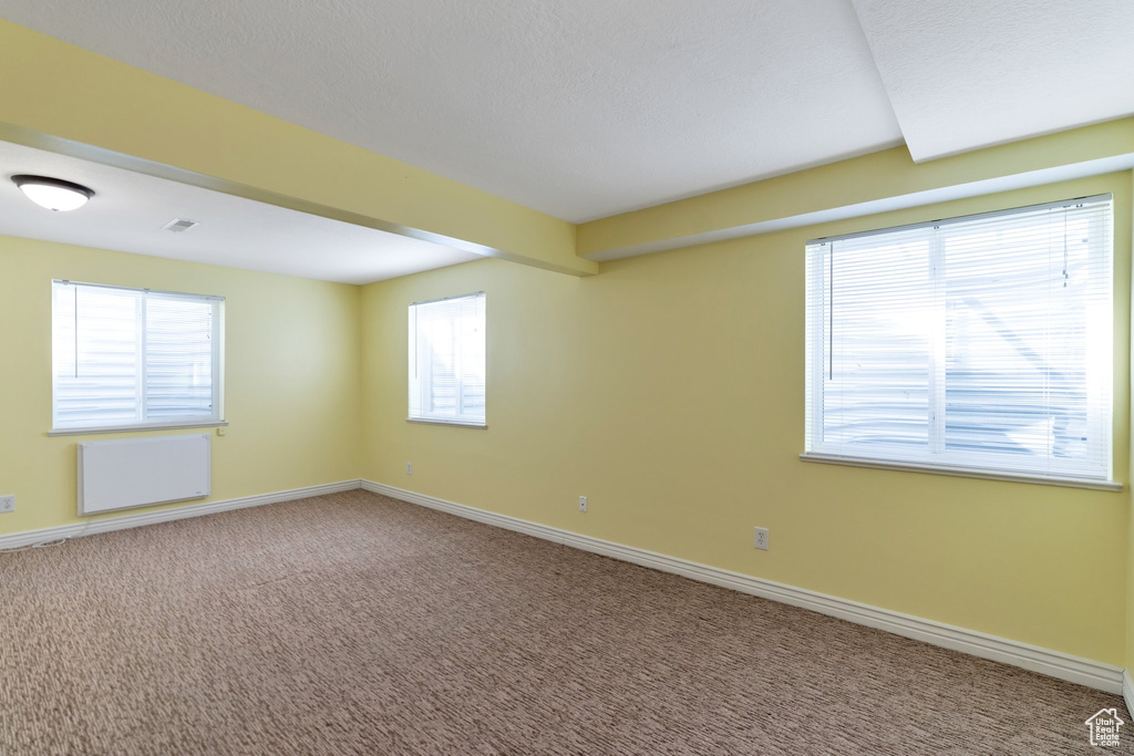 Empty room with light carpet and a healthy amount of sunlight