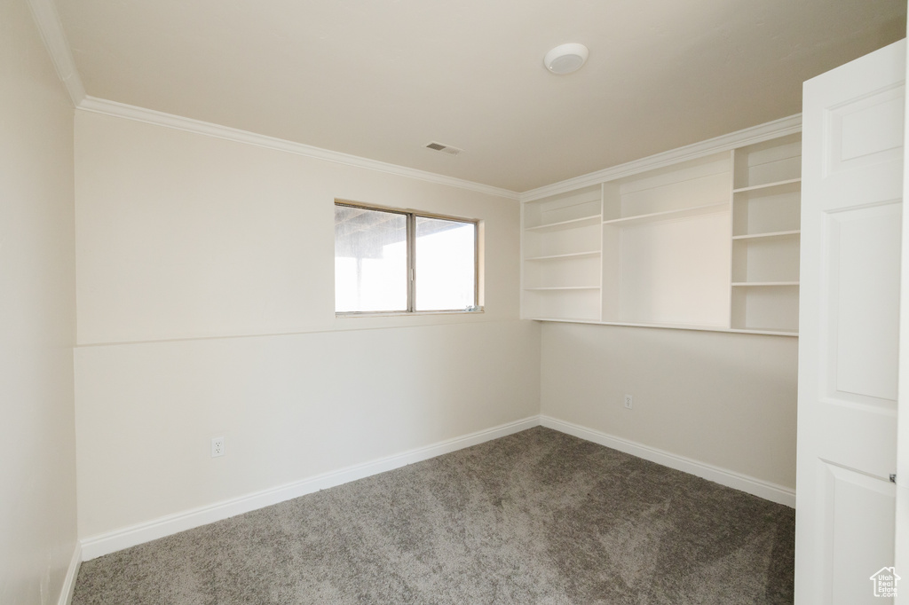 Spare room with carpet flooring and crown molding