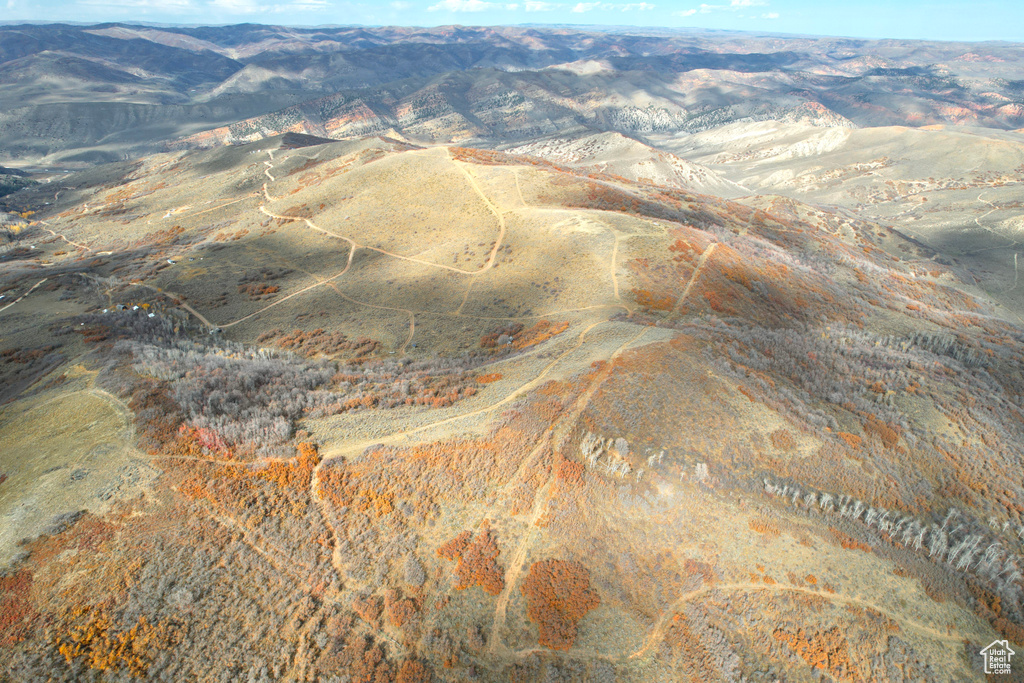 Drone / aerial view featuring a mountain view