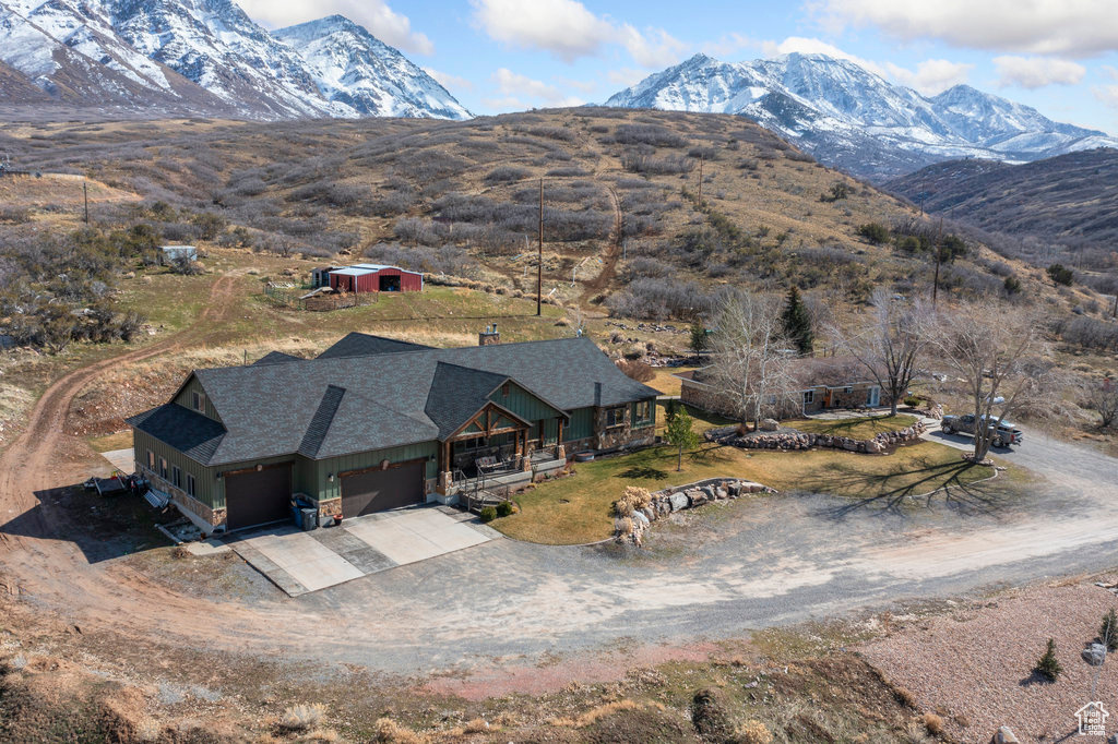 Drone / aerial view with a mountain view