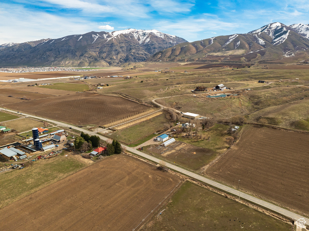 Bird's eye view featuring a rural view and a mountain view