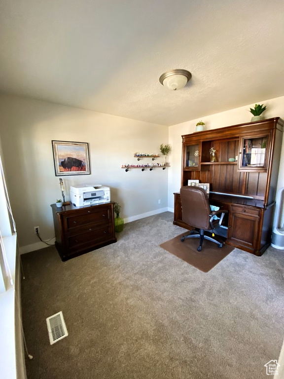 View of carpeted home office