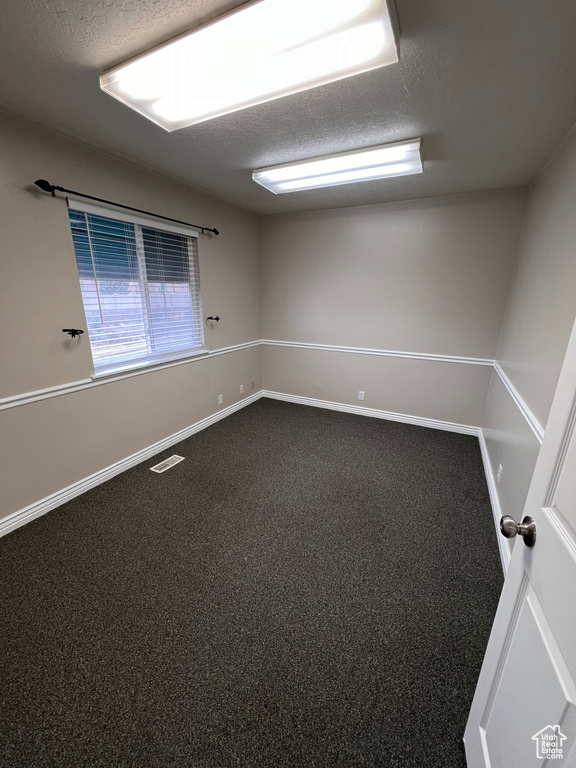Unfurnished room with carpet floors and a textured ceiling