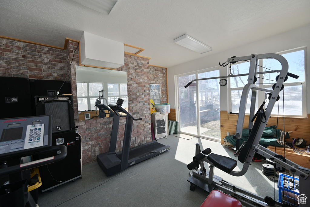 Workout area with brick wall