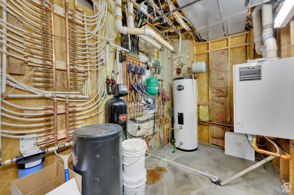 Utility room featuring electric water heater