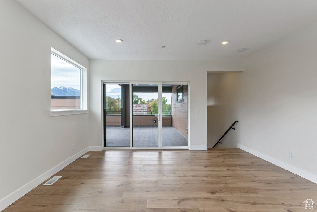 Spare room with a healthy amount of sunlight and light hardwood / wood-style floors