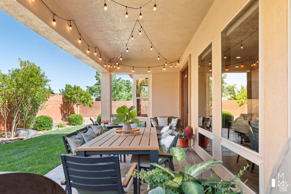 View of patio featuring outdoor lounge area