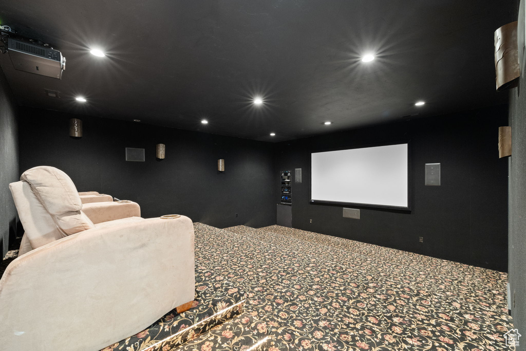 View of carpeted home theater