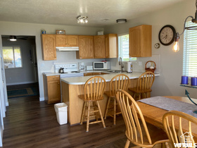Kitchen with plenty of natural light, sink, and dark hardwood / wood-style floors