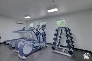 Workout area with a wall mounted air conditioner