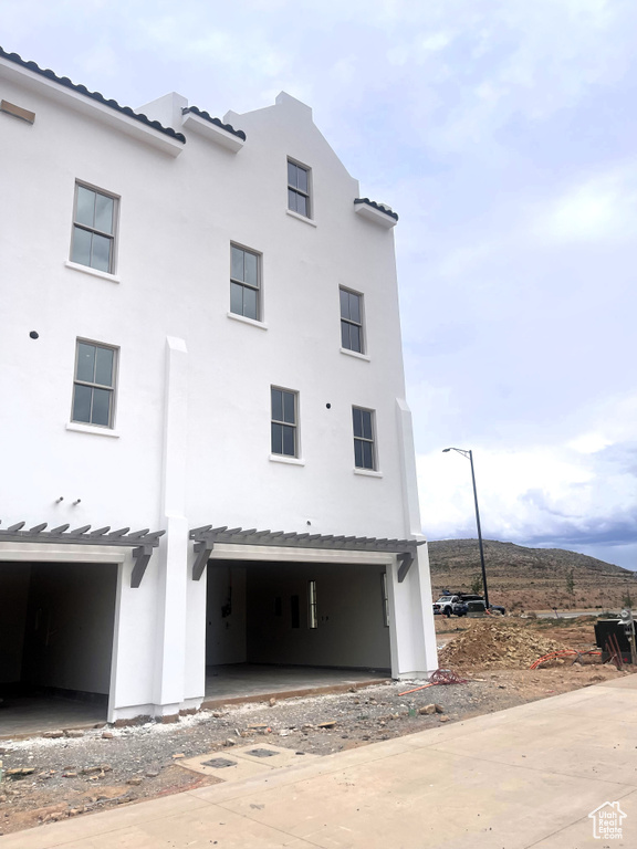 Exterior space with a garage