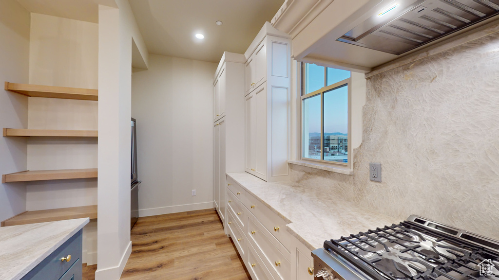 Spacious closet with light hardwood / wood-style floors