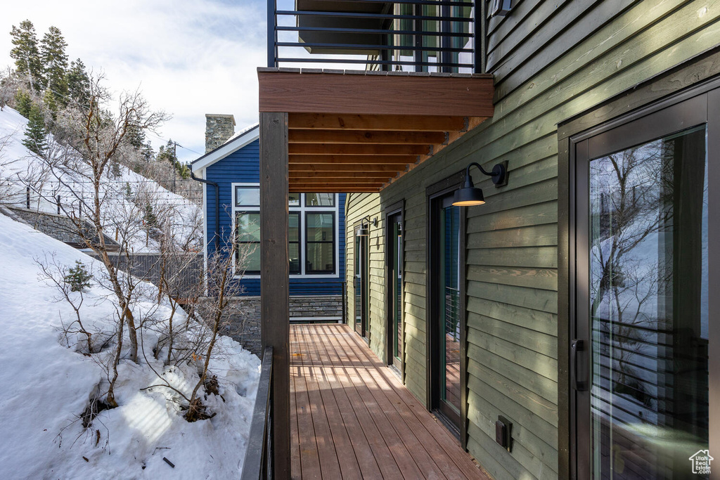 View of snow covered deck