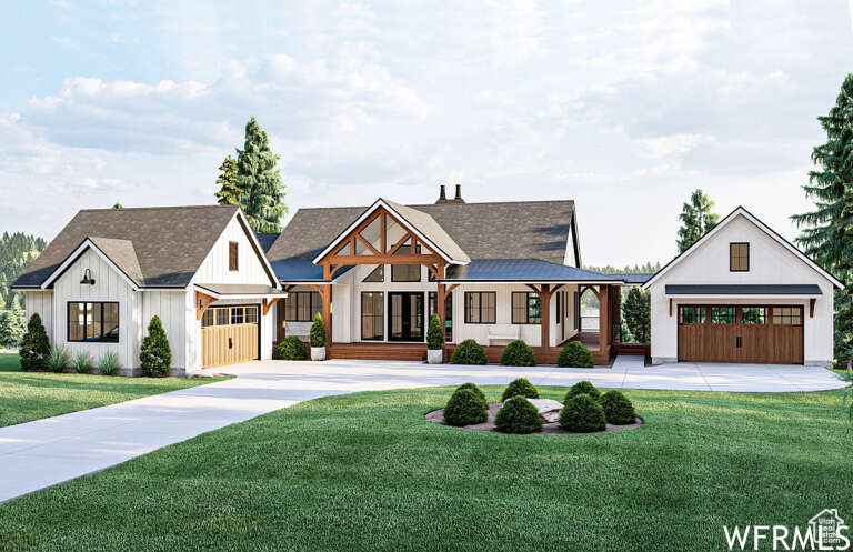 Modern farmhouse with a front yard