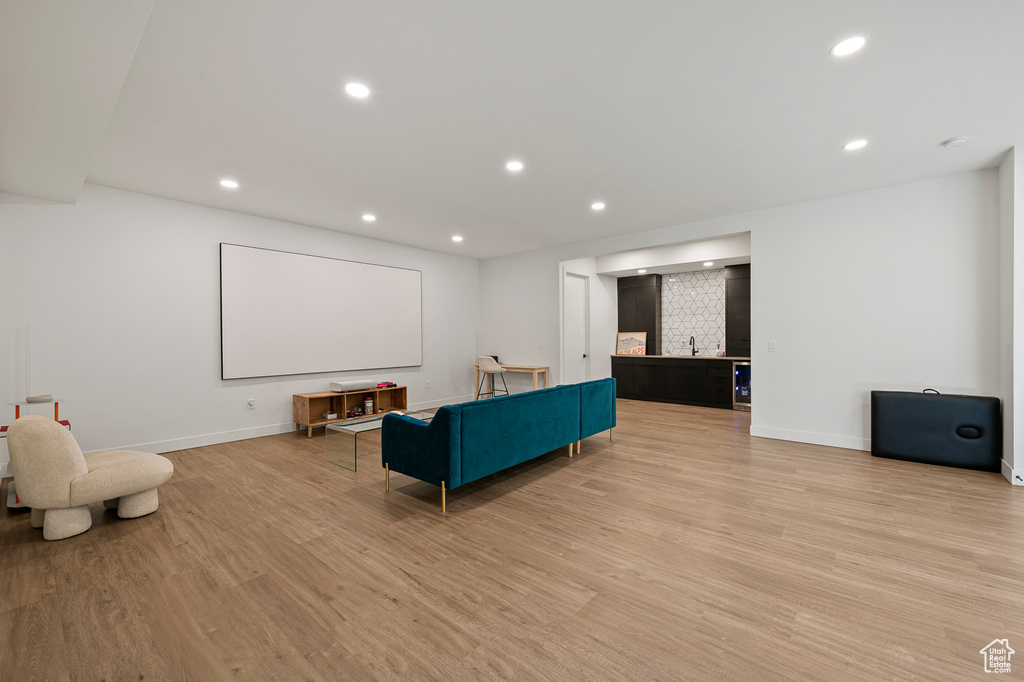 Interior space featuring sink and light hardwood / wood-style floors