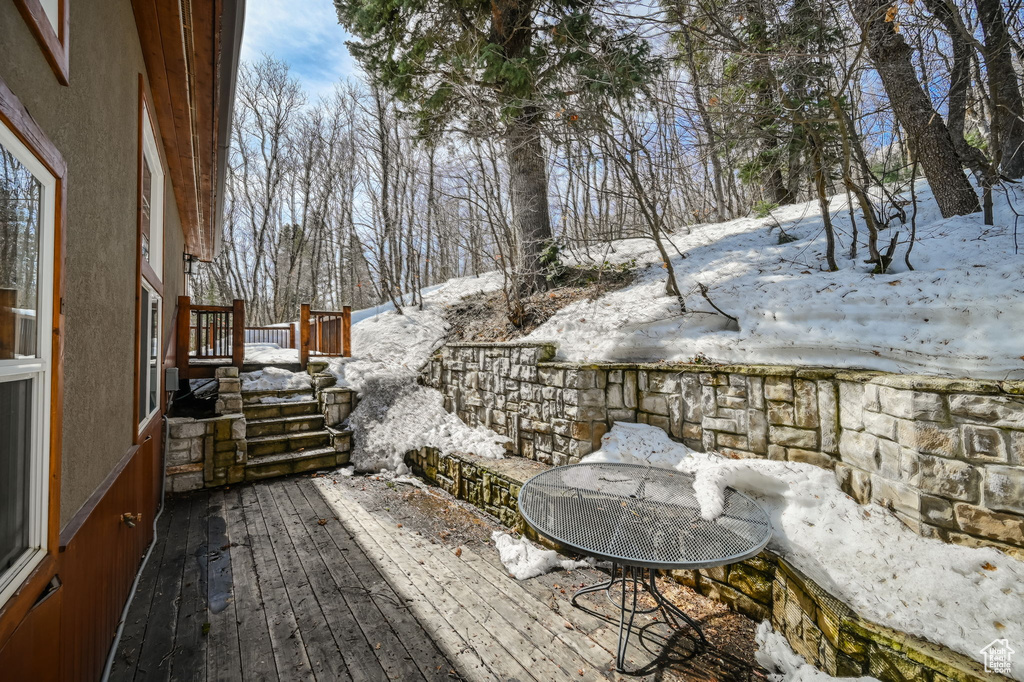 View of snow covered deck