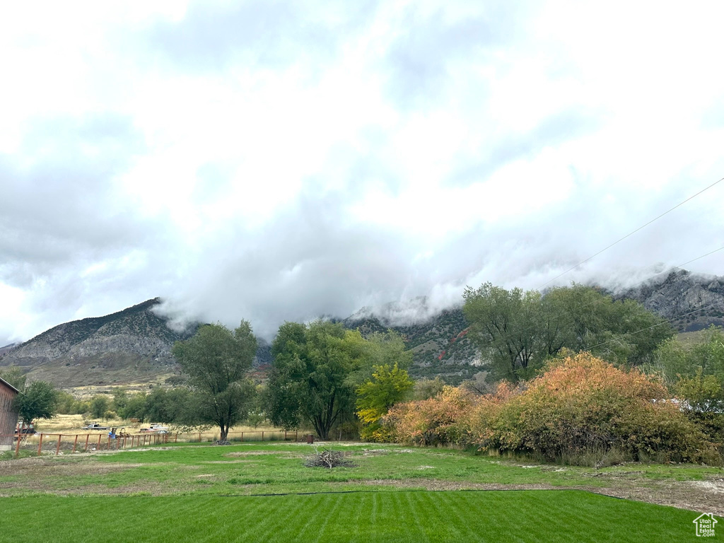 Exterior space with a mountain view, a rural view, and a lawn