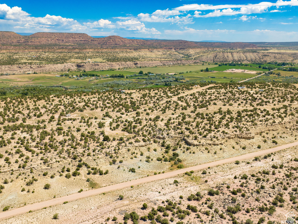 Aerial view featuring a mountain view