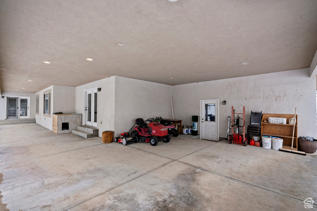 Garage with french doors