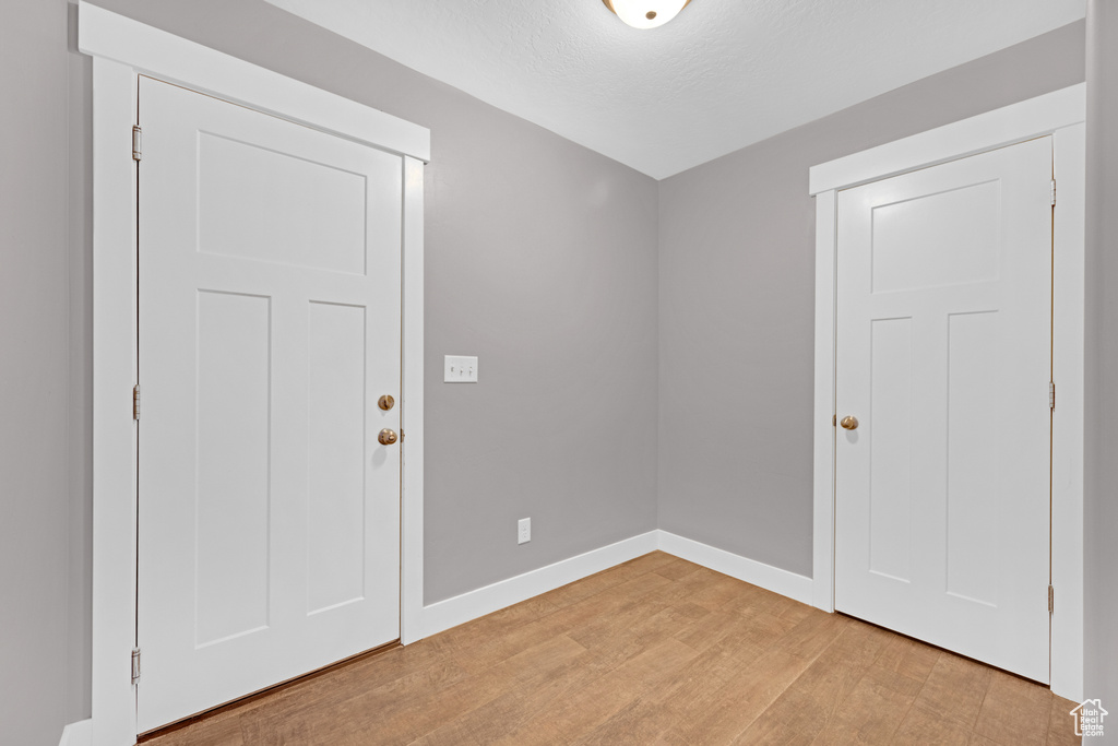 Entrance foyer with light hardwood / wood-style floors