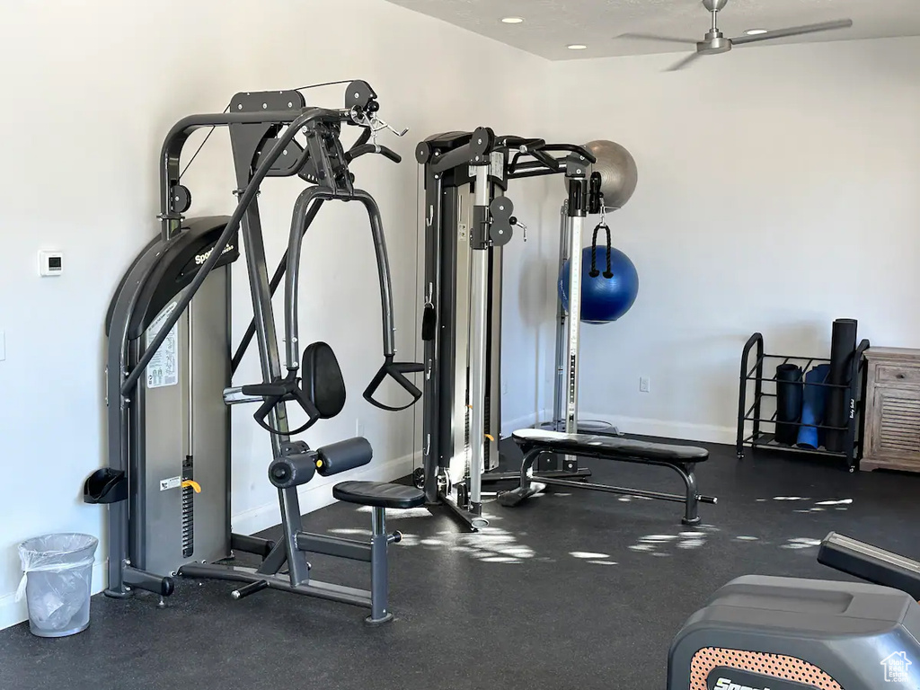 Gym with ceiling fan