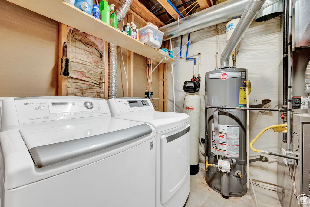Washroom with washing machine and dryer and gas water heater