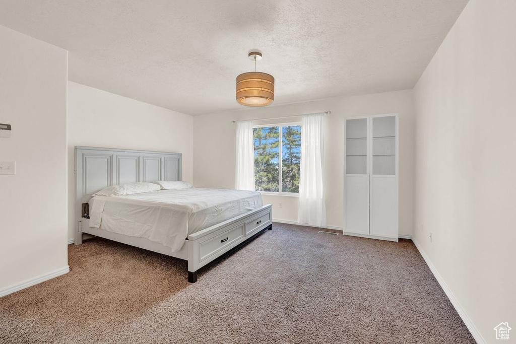 Unfurnished bedroom featuring dark colored carpet