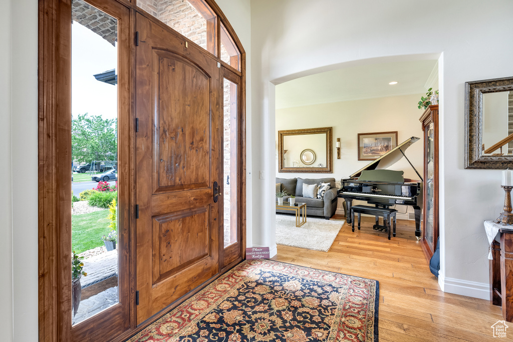 Foyer entrance featuring light hardwood / wood-style flooring and a wealth of natural light