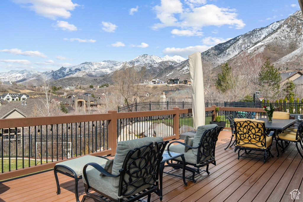 Wooden deck with a mountain view