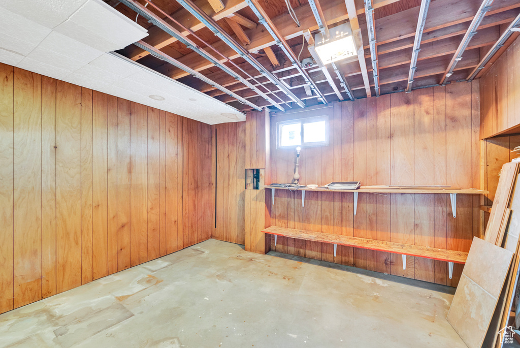 Basement with wooden walls