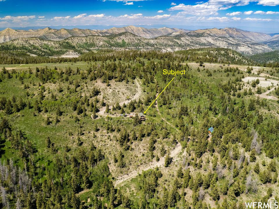 Birds eye view of property with a mountain view