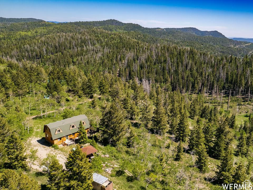 Birds eye view of property with a mountain view