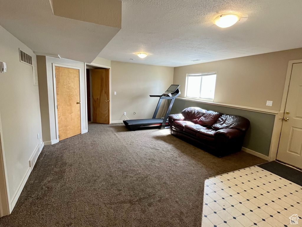 Unfurnished bedroom with carpet flooring and a textured ceiling