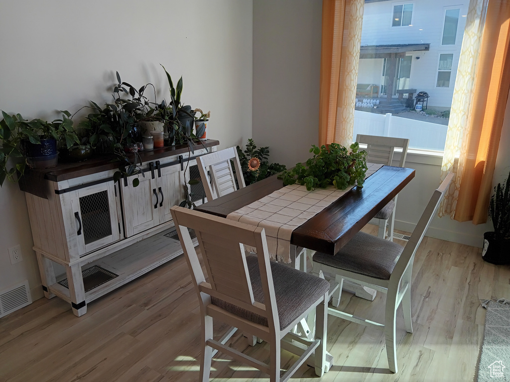 Dining area featuring light wood-type flooring