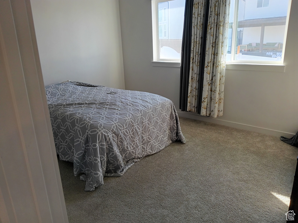 Bedroom with carpet flooring and multiple windows