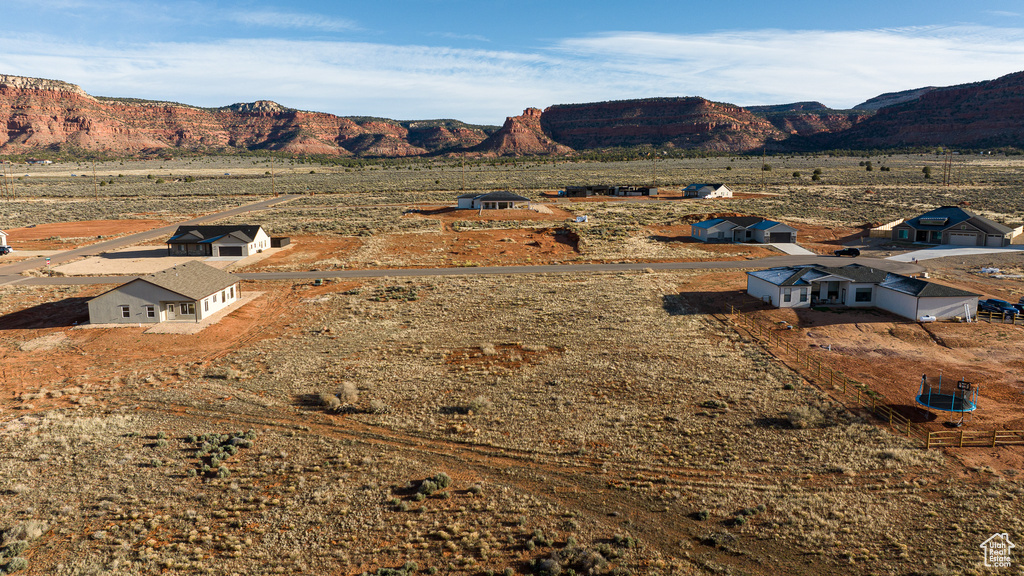 Aerial view featuring a mountain view and a rural view