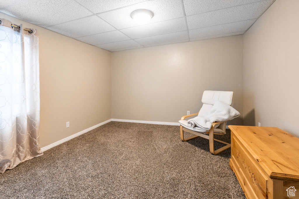 Unfurnished room featuring carpet floors and a drop ceiling
