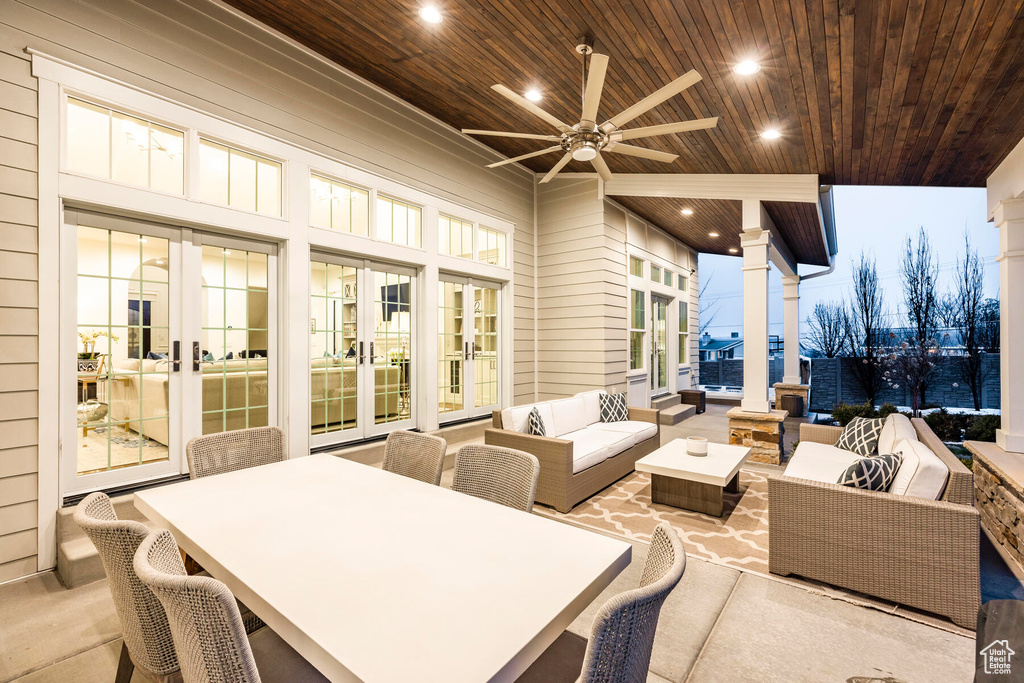 View of patio / terrace featuring an outdoor hangout area and ceiling fan