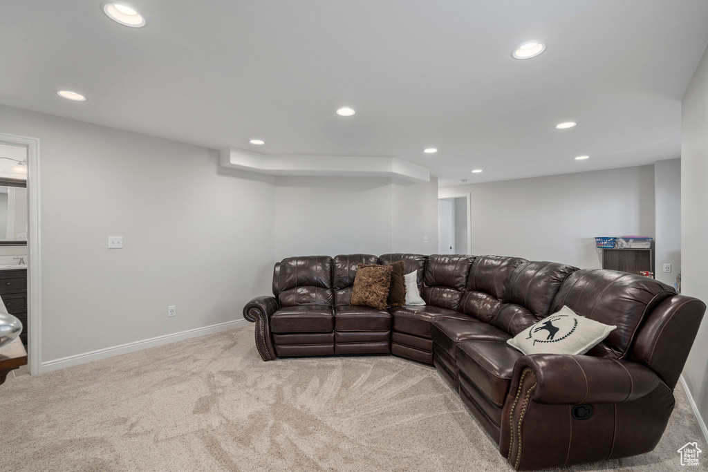 Living room with light carpet