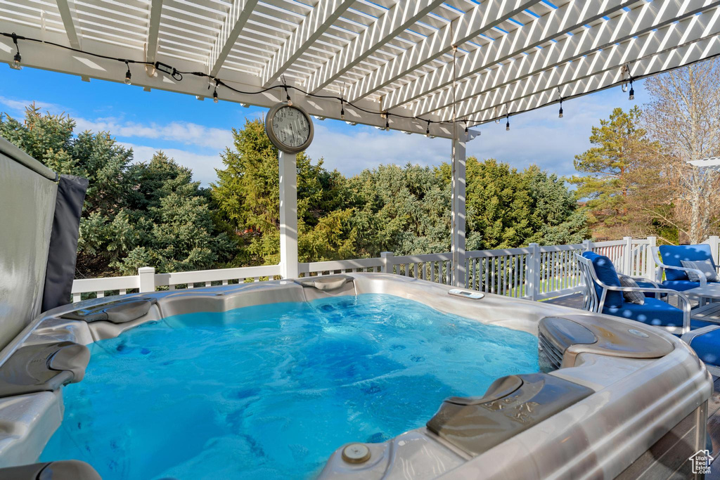 View of pool featuring a pergola