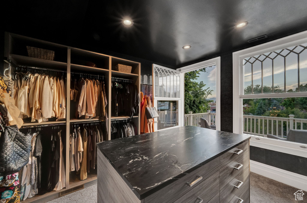 Spacious closet featuring light carpet