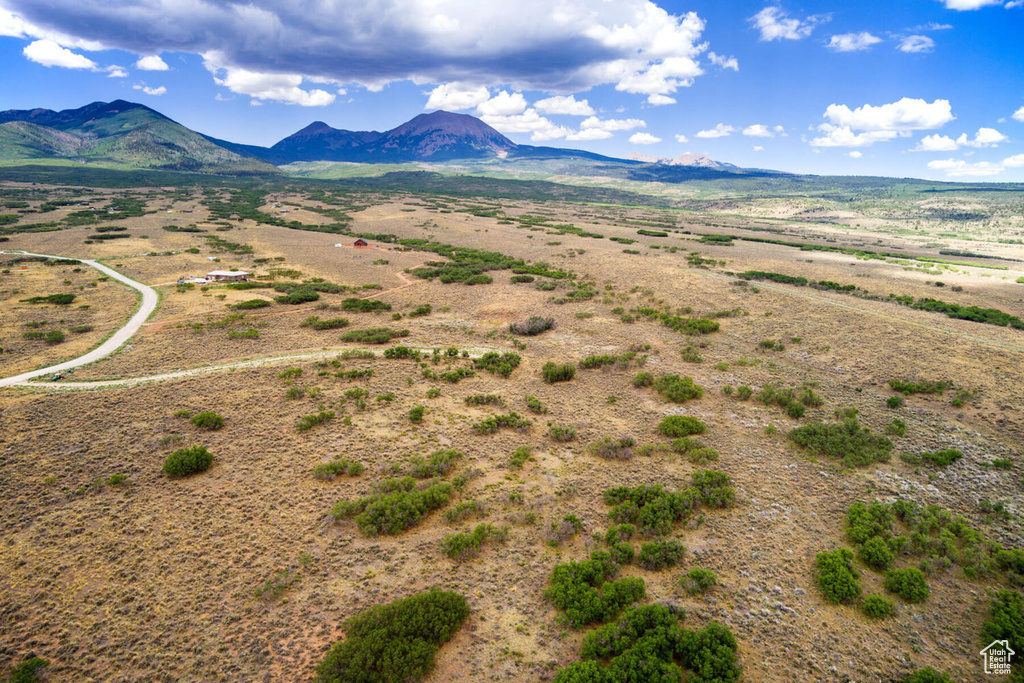 Aerial view featuring a mountain view