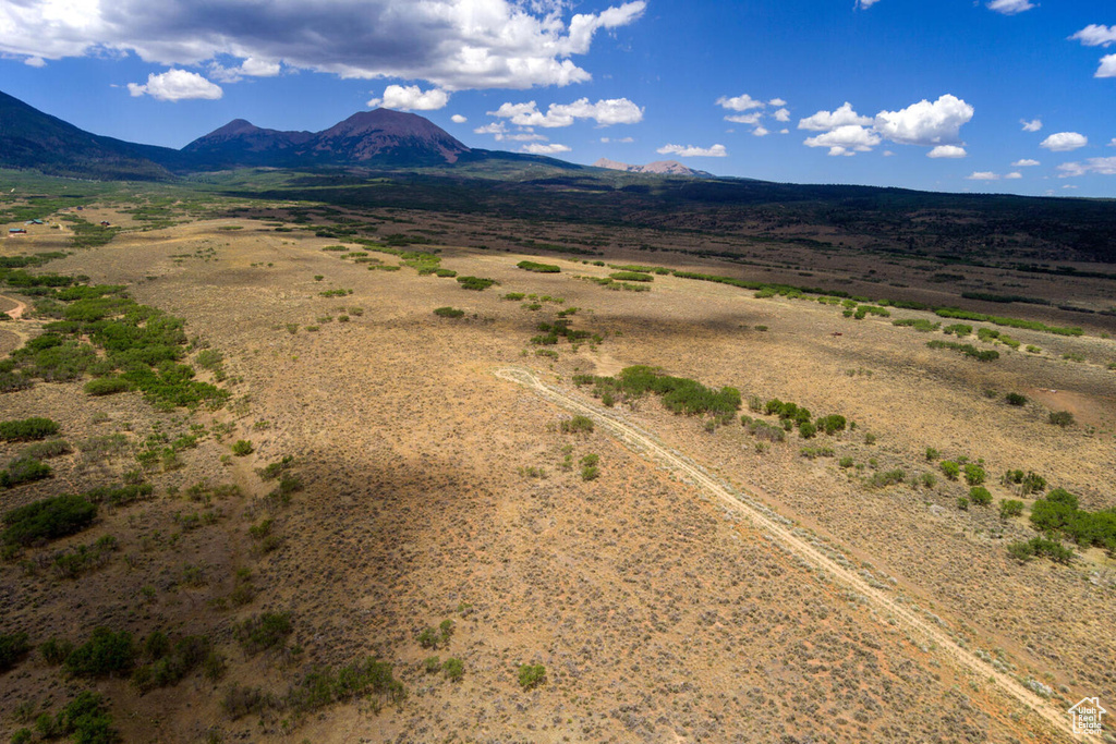 Aerial view featuring a mountain view