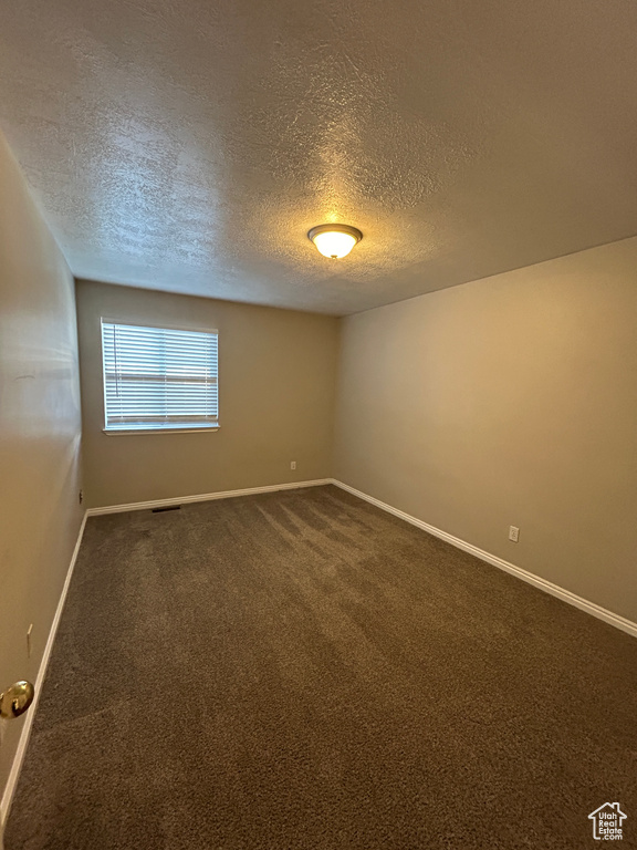 Empty room featuring carpet flooring and a textured ceiling