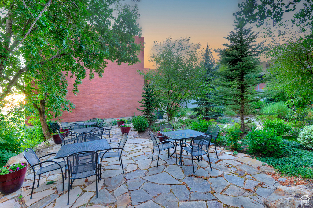 View of patio terrace at dusk