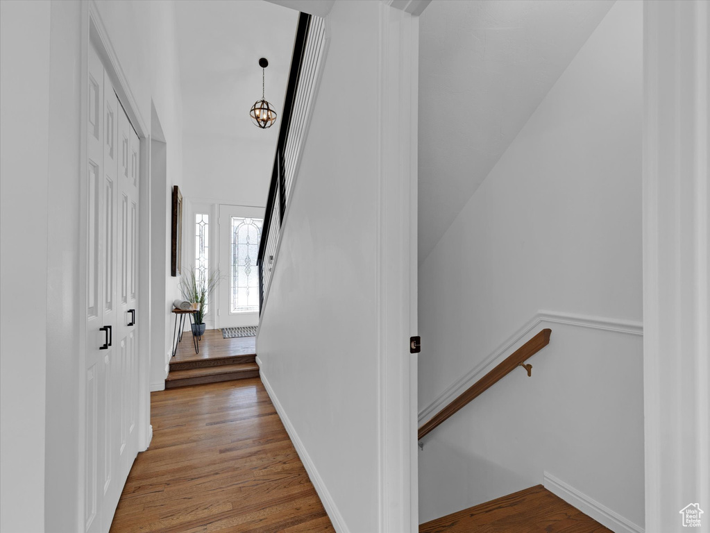 Hallway with wood-type flooring