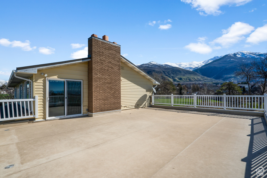 Exterior space featuring a mountain view