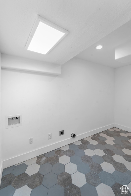 Interior space featuring dark tile flooring